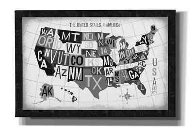 Epic Graffiti 'Letterpress USA Map Dark' by Michael Mullan, Giclee Canvas Wall A