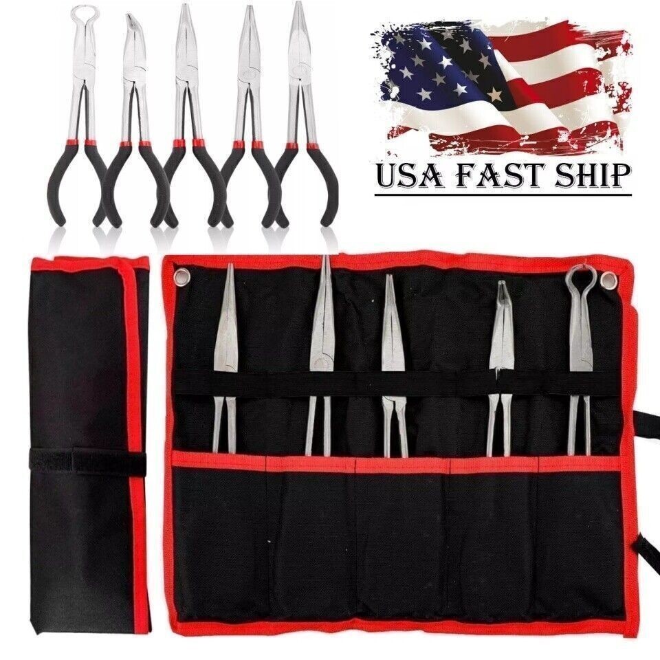 5pc 11" Long Needle Nose Pliers Set Extended Reach Tools with Pouch US stock
