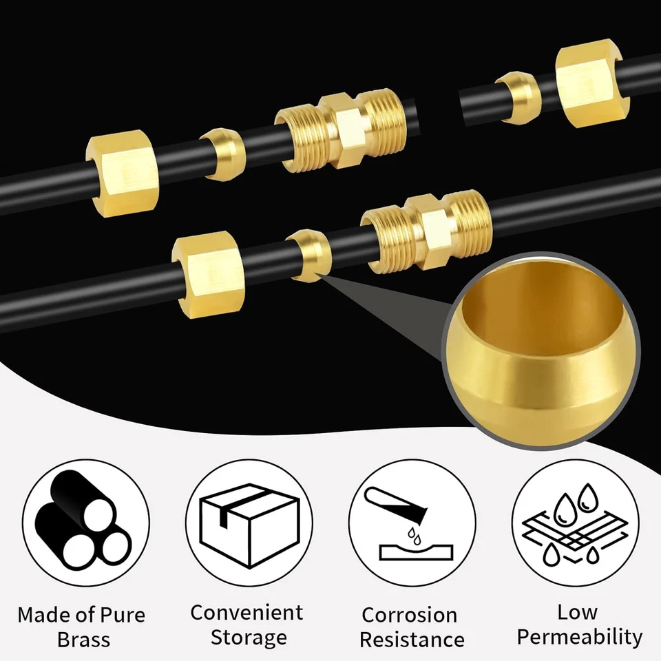 3/16" OD Sleeve Ferrules - 50 Heavy-Duty Brass Compression Sleeves & Nuts - Image 3 of 4