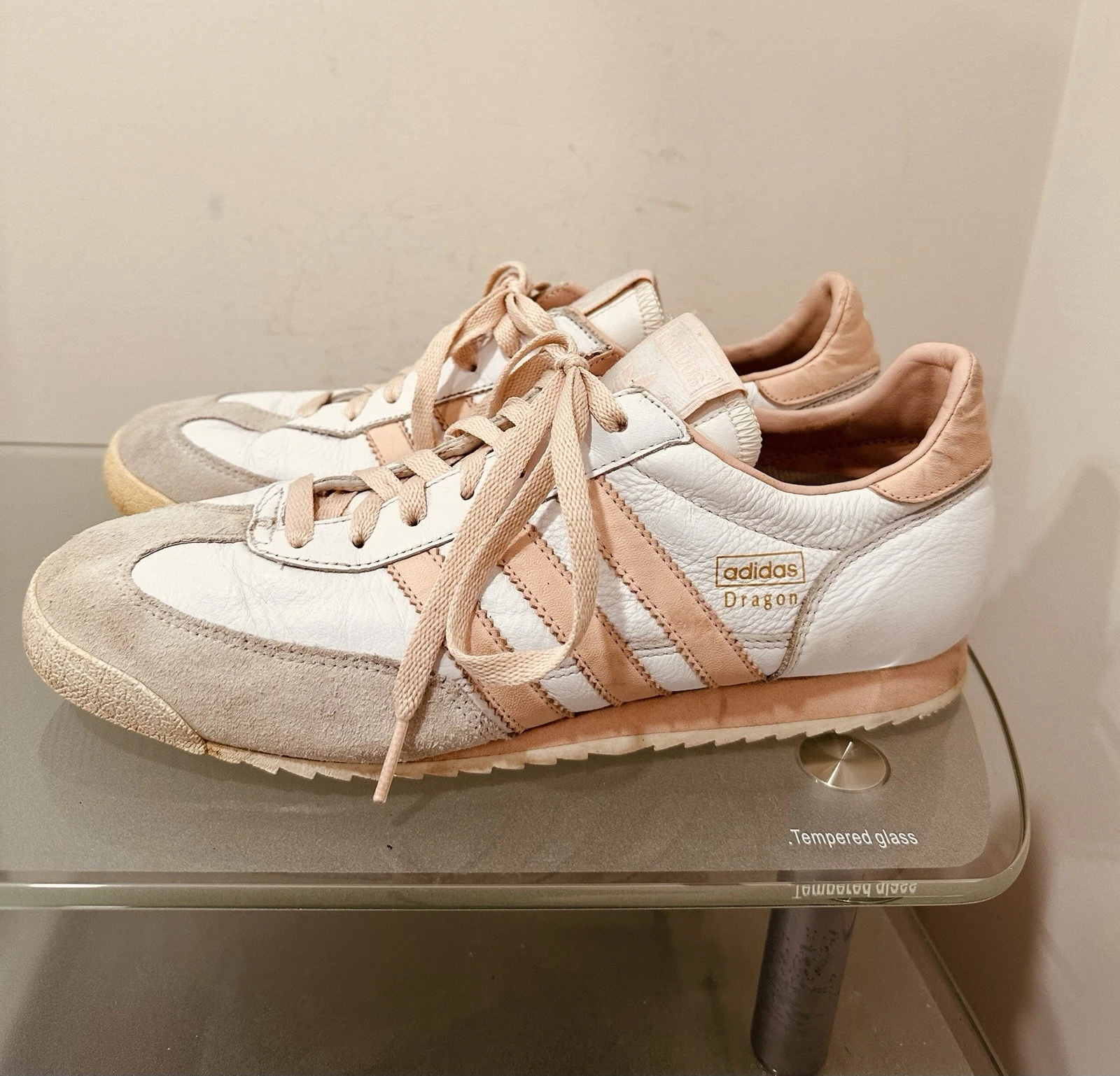 ADIDAS Dragon BIANCO e ROSA sneakers in pelle scarpe basse da donna taglia 10 rare! 2005
