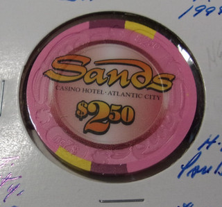 SANDS HOTEL CASINO 1999 $2.50 hotel casino gaming poker chip Atlantic City NJ