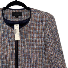 J. Crew Blue, Gold  Ivory Tweed Collarless Zipper Cropped Blazer - Size 6 - NWT