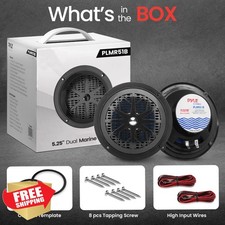 Marine Speakers 5.25 Inch Waterproof Outdoor Audio Stereo 1 Pair Black