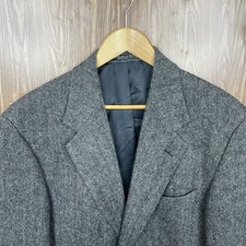 Croft and Barrow Sport Coat Mens 44L Gray Textured Tweed Black Leather Buttons