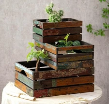 TIMRIS Set of 3 Rustic Distressed Wood Nesting Crates, Farmhouse Random 