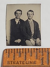 Gem Tintype Photo 3/4" X 1" - Affectionate Men Gay Interest Loving Nice Suit