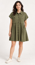 Free People XS Olive Green Utility Shirt Dress Cotton Button Front Pockets