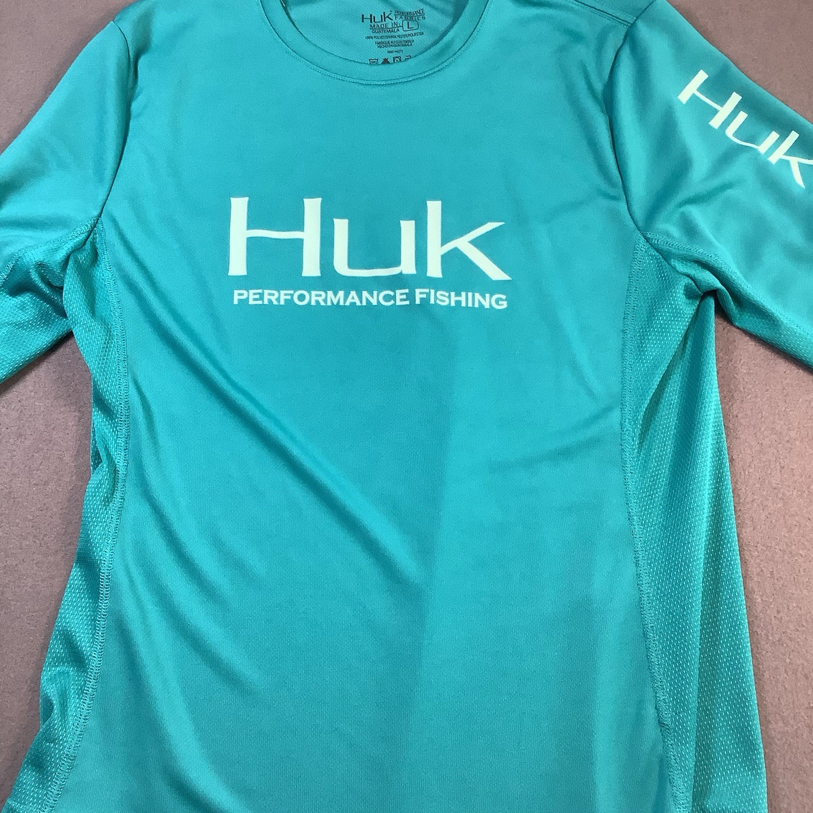 NWOT Huk Performance Fishing Shirt Mens Large Aqua Long Sleeve Pullover W