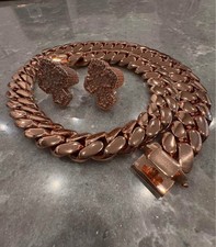 20mm Miami Cuban Link Rose Pink Gold Plated Chain 18k  14k Crab Old School Lock