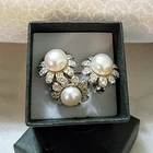 Vintage 925 Silver Classic Flower Pearl CZ Set Ring 5.5 & Lever Back Earrings