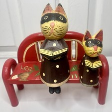 Vintage Cats Seated On Bench Reading Figurine...