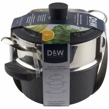 D&W Deane & White 9.5" Steamer Casserole Set Pan Pot Lid 4.5 QT Black