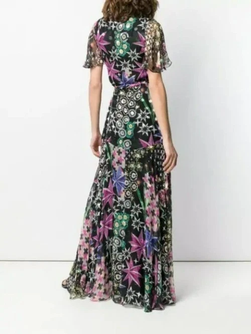 Maxi Vestido Temperley London Claudette Negro Multi Envoltura Largo Floral Vestido Femenino Foto 4 de 4