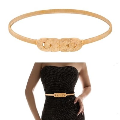 Bremorou Gold Waist Chain Belt for Women Dresses - Fancy Skinny Metal Cinch 