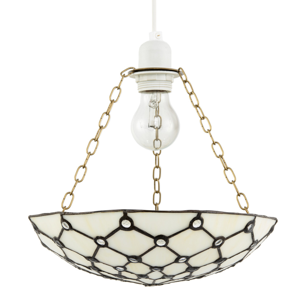 White Toned and Clear Beaded Tiffany Glass Easy Fit Bowl Pendant Shade by Hap...