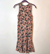 J Crew Mercantile Ruched Waist Dress Size 2 Neon Floral Flounce Sleeveless