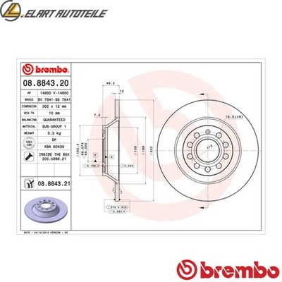 2x BREMSSCHEIBE 08.8843.21 FÜR AUDI A6C6 CAHB/CAHA/BVG/BRF/CAGB/BNA/BLB 2.0L