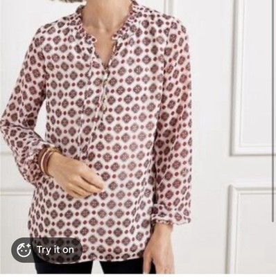 New Women s Talbots Geometric Shiny Print Blouse Size Large 