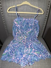 Lilly Pulitzer Girls' Blue Mermaid Print Romper Size Small 4/5 Mini Jace