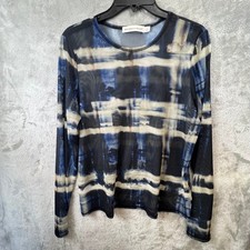 Y2K Black Blue Top L Sheer Long Sleeve Lace Mesh Abstract Grunge Whimsigoth