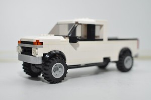 Pickup Truck white Silverado Custom Model compatible and Built with LEGO® Bricks