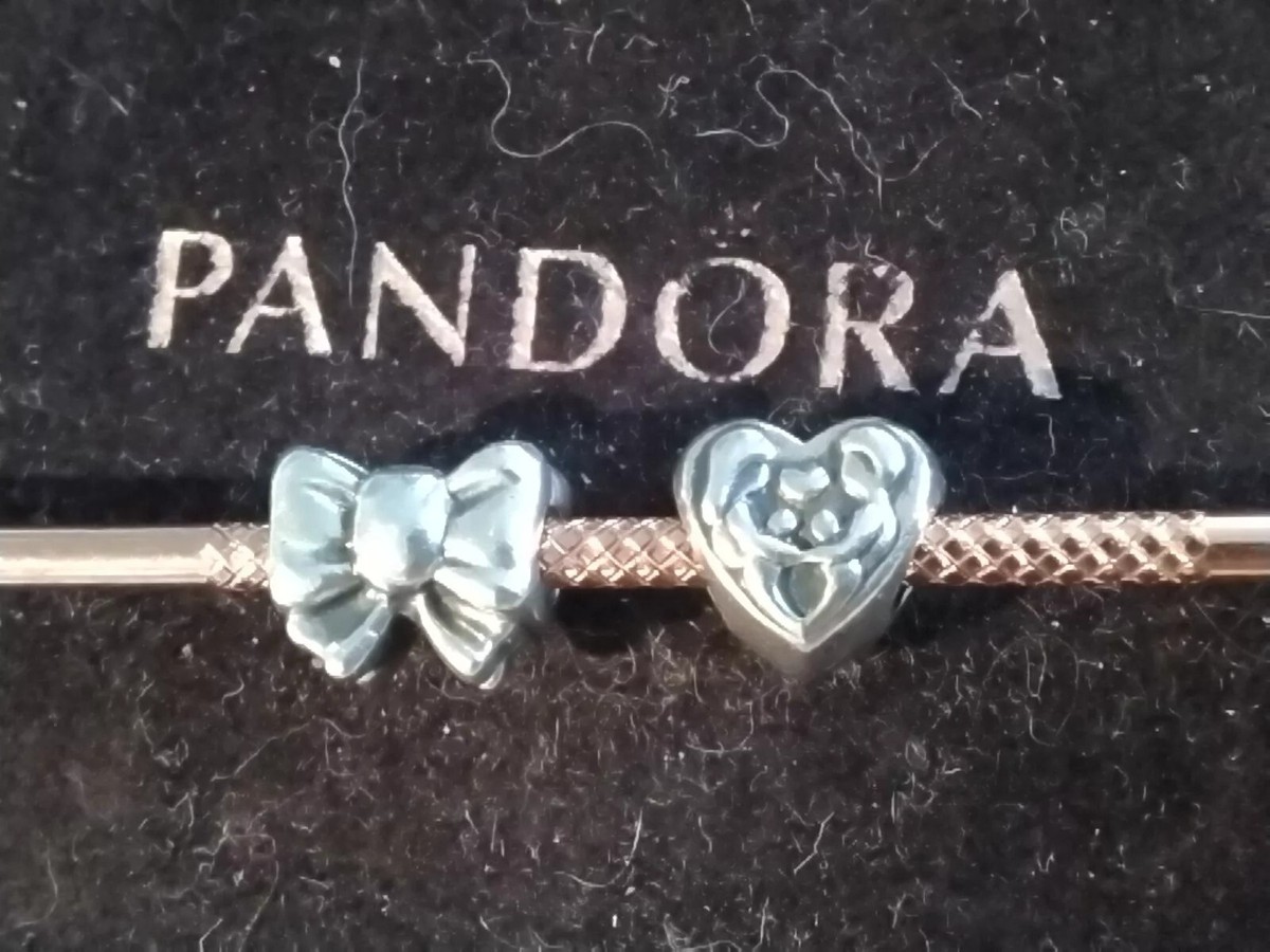Genuine Pandora Silver Charms, Family Heart Charm And Bow Charm S925ALE  (C44)