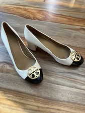Tory Burch Womens Chelsea Pumps Cap-Toe Slip-On Dress Block Heel Ivory Size 9.5