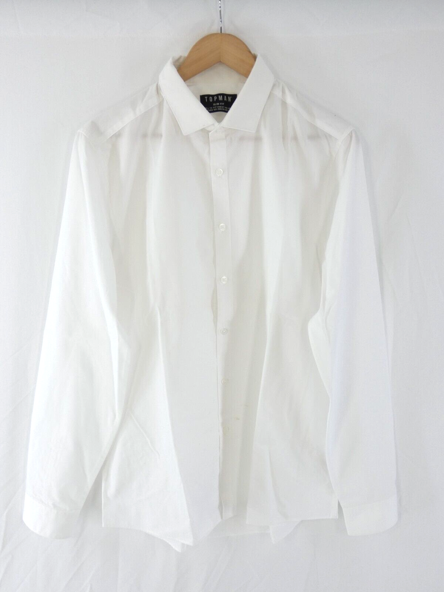 Topman Mens Shirt White Slim Fit Classic Long Sleeve Smart Formal Casual  Size L