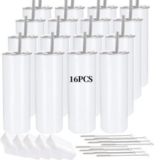 16 Pack Sublimation Tumblers Straight Skinny Tumbler Blanks Bulk 20oz for Heat