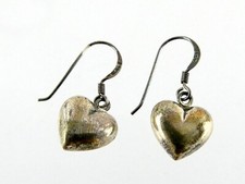 Sterling Silver Heart Dangling Hook Earrings 925 1 Inch Length 2.4 Grams