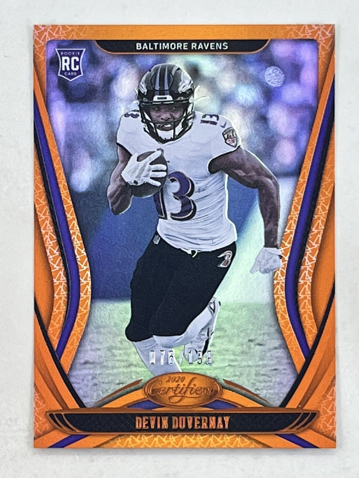Devin Duvernay 2020 Panini Certified Rookies Mirror Orange RC /199 #133 Ravens