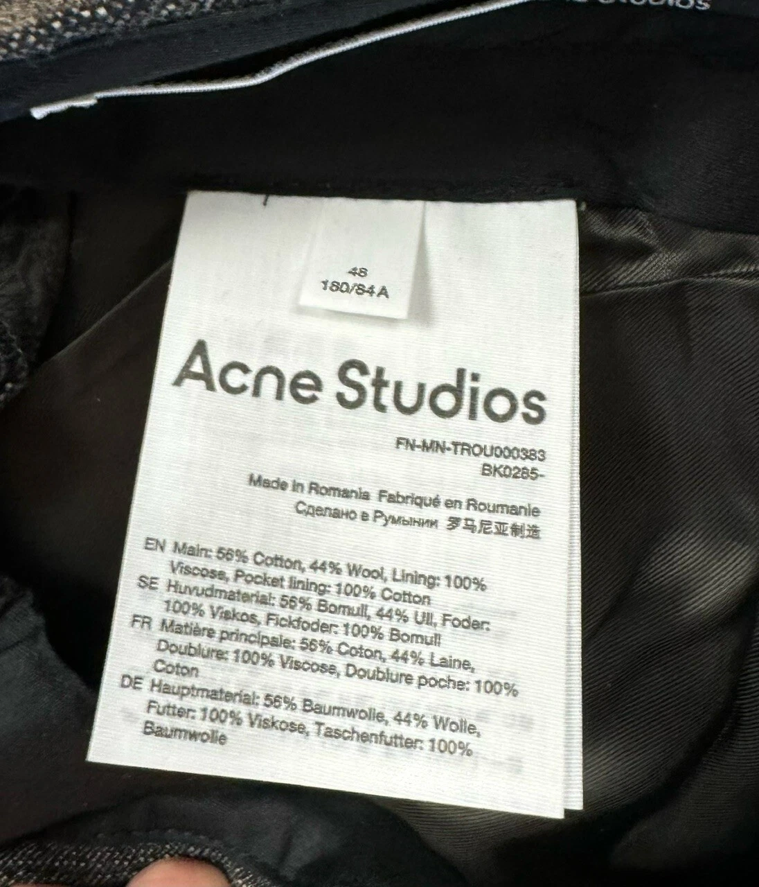 Acne Studios Pantaloni Uomo Grafite Antracite Taglia 48 (UK 38)