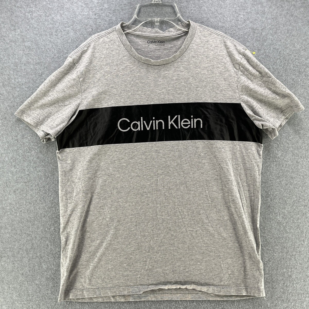 Calvin Klein Mens T Shirt Large L Gray Short Sleeve Camisa Graphic 