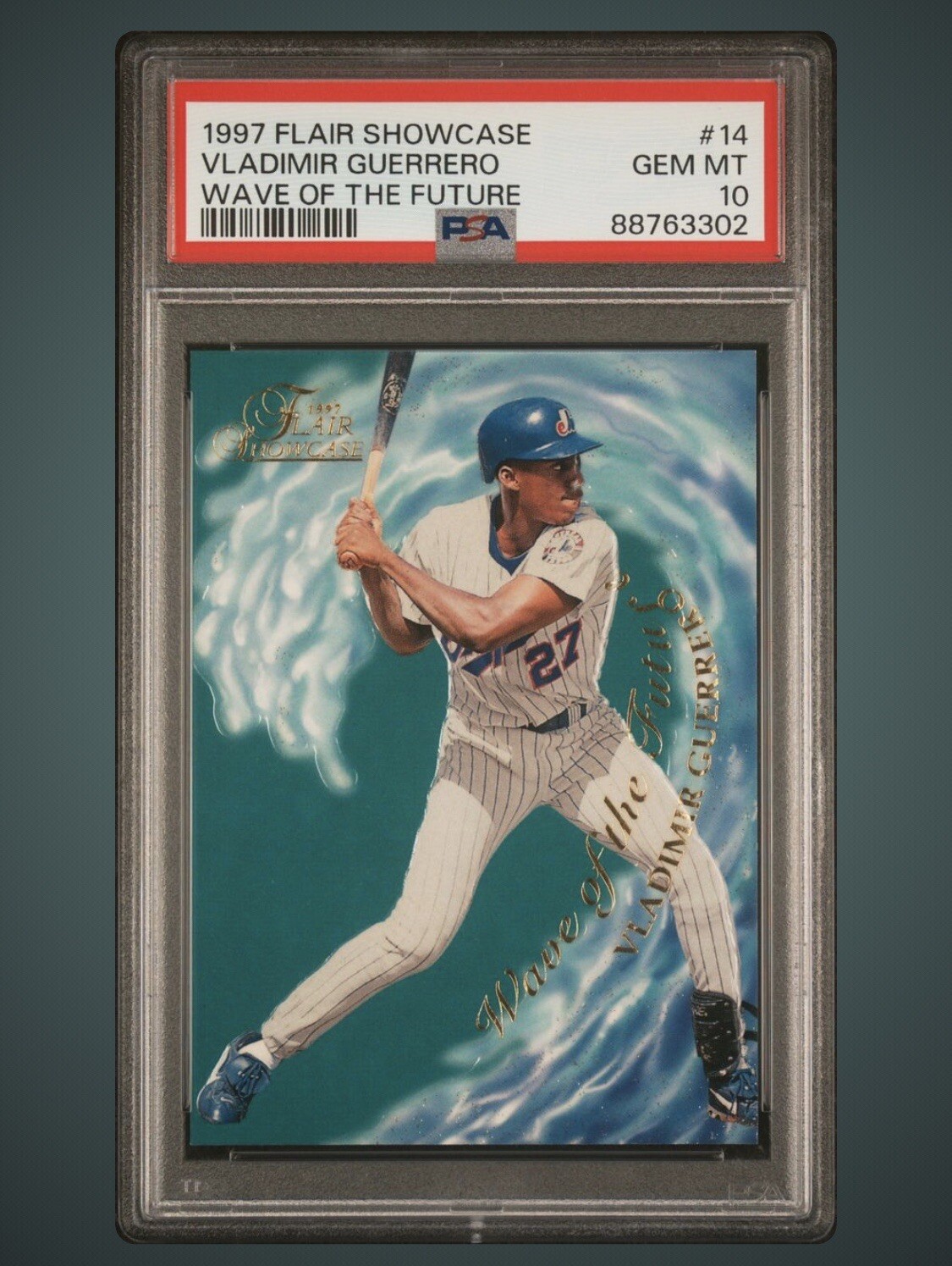 1997 Fleer Flair Showcase Vladimir Guerrero WAVE OF THE FUTURE RC, PSA 10 POP 28