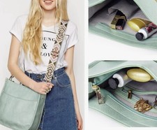 Vegan Leather Mint Crossbody Bag Purse With Pattern Strap New
