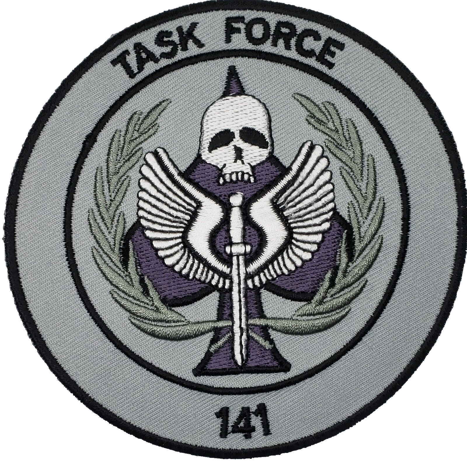 Call Of Duty Task Force 141 Grey  Black Circle  Iron On Embroidered Patch