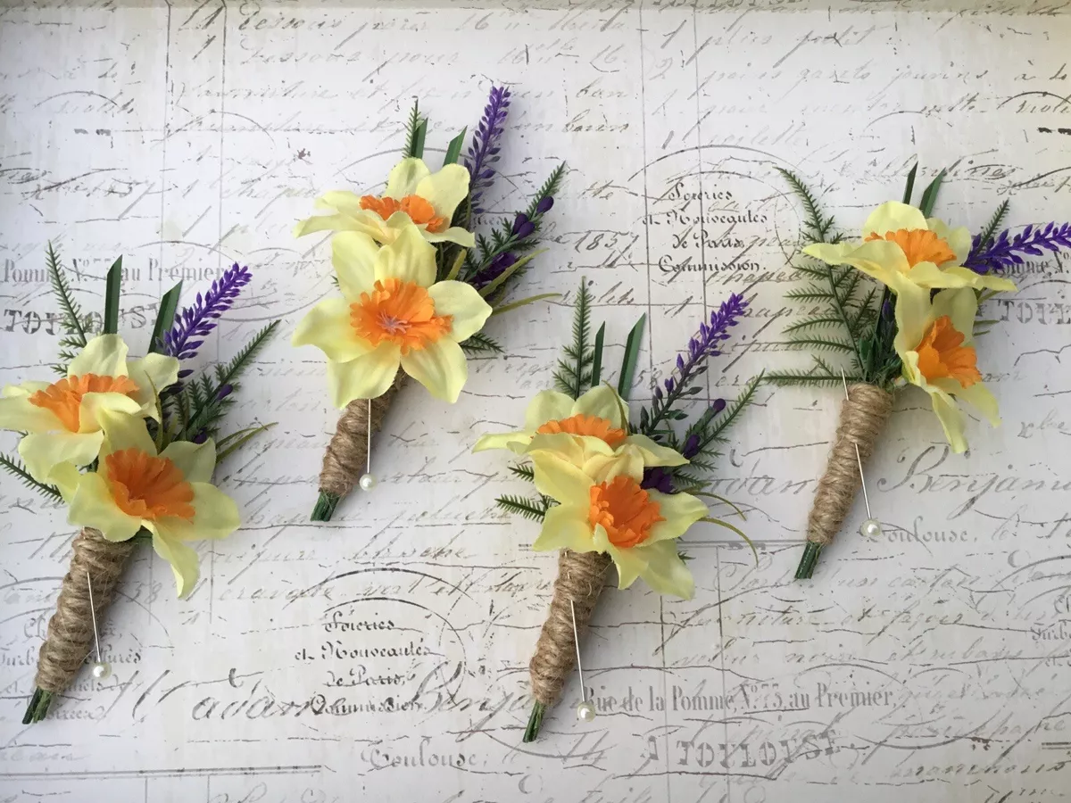 Scottish Welsh Daffodils Buttonhole Rustic Hessian Artificial