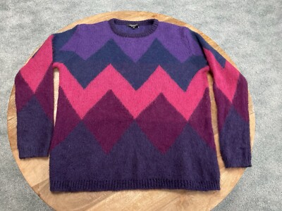 Gemelli Mohair Blend Pullover Sweater ~ Purple/Pink/Navy Zig Zag ~ Women s M