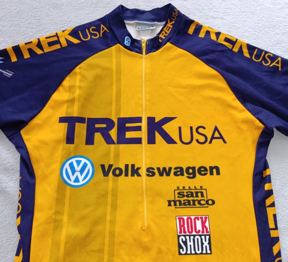 Camiseta Trek EUA Volkswagen Rock Shox masculina vintage 1993 amarela ciclismo tamanho G - Imagem 2 de 4