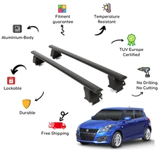 Bare Roof Rack Cross Bars Set for SUZUKI Swift V 5 Door 13-17 Black