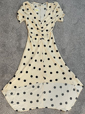 NWT A New Day Size S or M Beige Black Polka Dot V Neck Midi Dress C4