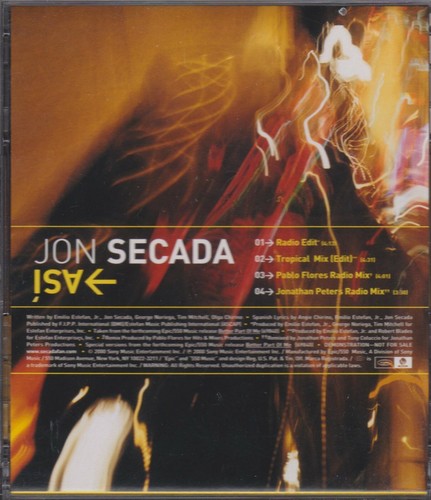 JON SECADA "ASI" PROMO CD SINGLE 2000 - Imagen 2 de 2