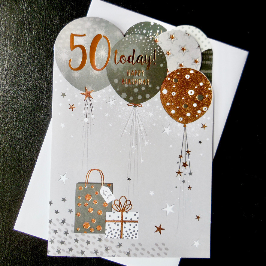 50 Today Birthday Card 50 Fifty Year Old Age Male Man Men Balloons Modern Friend