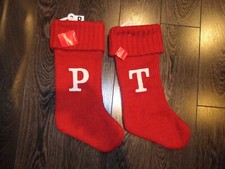 Wondershop Initial Monogram 19  Red / White Knit Stocking Letter P or T
