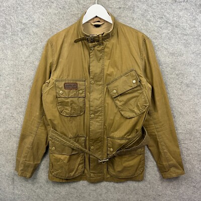 Barbour Jacke Herren Medium Beige 4oz Lightweight SL Wax Coat Belted Biker