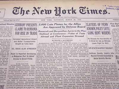 1940 MAR 23 NEW YORK TIMES NEWSPAPER - 2000 LATE PLANES FOR THE ALLIES - NT 46
