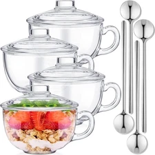 Set of 4 Glass Cereal Bowls Microwave Safe Glass Soup Bowls with Handle
