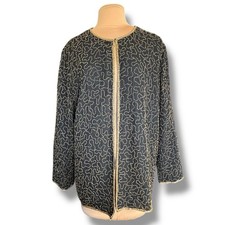 Vintage 90s Black Beaded Jacket Plus Size Metallic Gold Sequin Partywear Evening