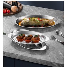 Thickened Stainless Steel Oval Platter with Smooth Interior for Easy Cleaning