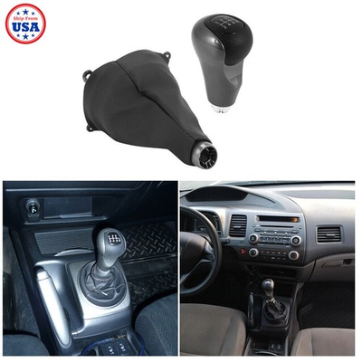 #ad 6 Speed Black Gear Shift Knob With Boot Cover For 2006 2011 Honda Civic LX DX EX $16.99